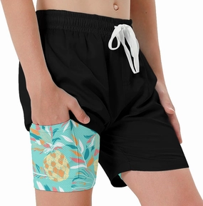 Swim Trumks for Boys 2 in 1 Bathing Suit Compress Board Shorts for 7-18T