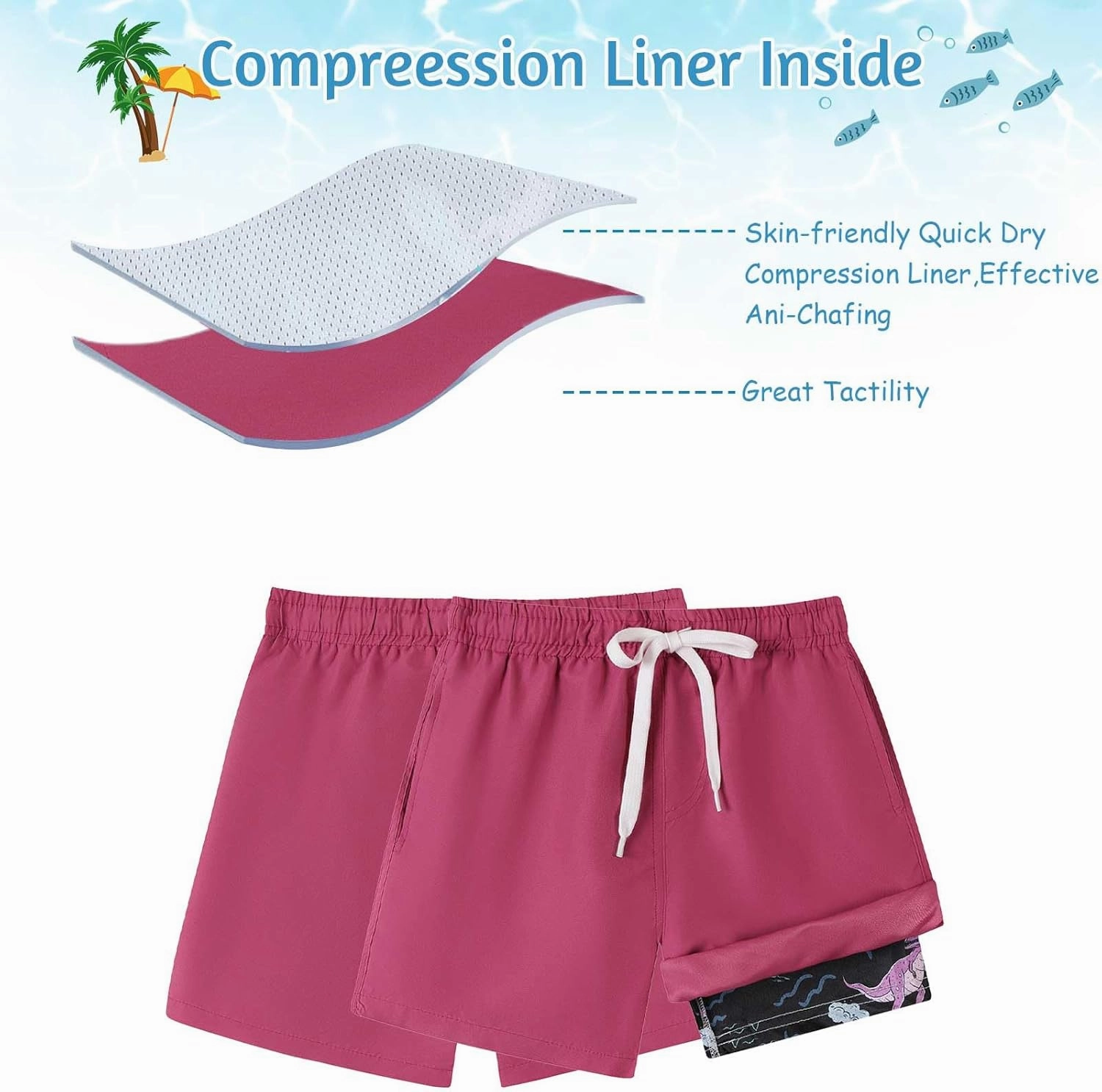 Swim Trumks for Boys 2 in 1 Bathing Suit Compress Board Shorts for 7-18T