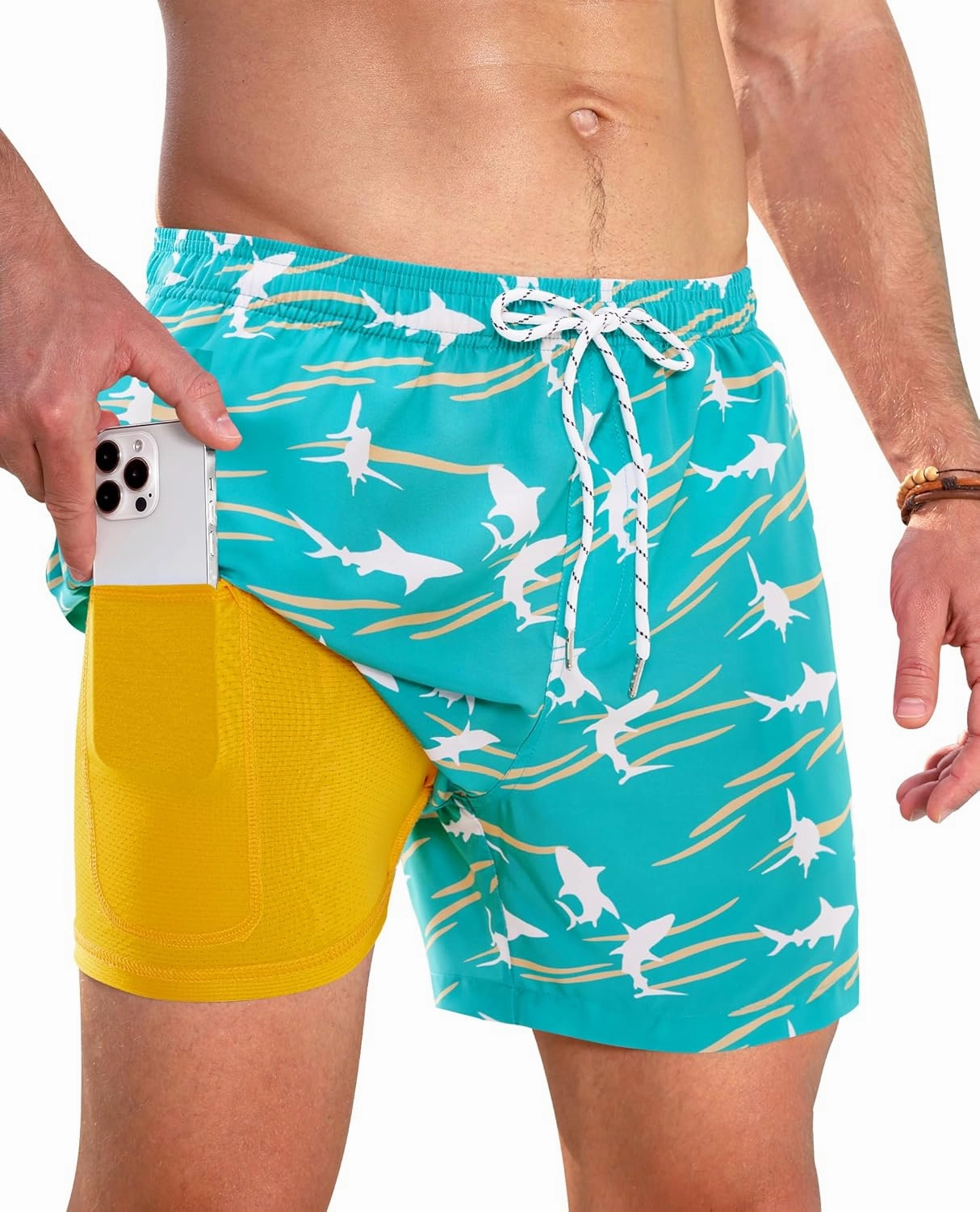 Swim Trunks Mens 5 Inch Inseam Compression Liner Short Men Bathing Suit Lined Swimming Shorts Men's Swim Suits