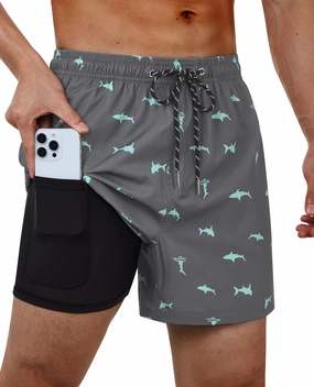 Swim Trunks Mens 5 Inch Inseam Compression Liner Short Men Bathing Suit Lined Swimming Shorts Men's Swim Suits