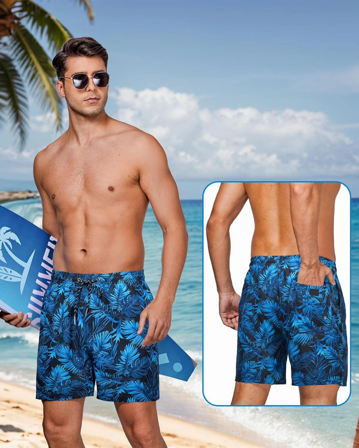 Swim Trunks Mens 7 Inch Bathing Suit with Mesh Liner Men's Stretch Swimwear Quick Dry Swimsuit Beach Shorts