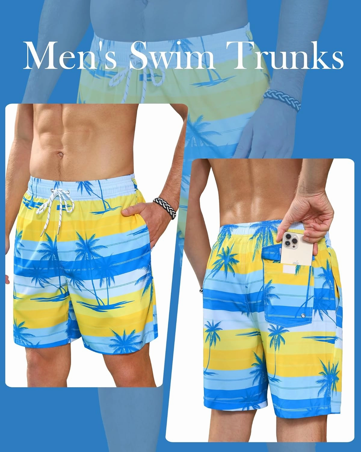 Swim Trunks Mens 7 Inch Bathing Suit with Mesh Liner Men's Stretch Swimwear Quick Dry Swimsuit Beach Shorts