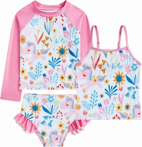 swimsobo Girls 3-Piece Swimsuit Long Sleeve Rash Guard Tankini Sets UPF Sun Proction Bathing Suit 3-10T