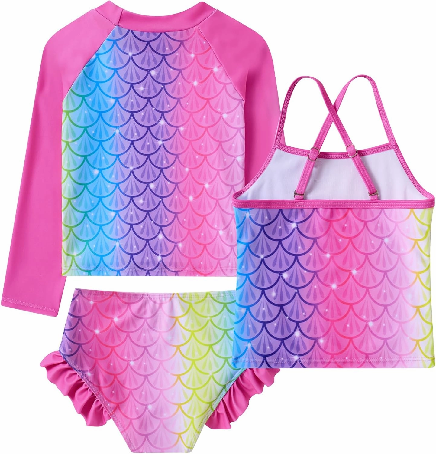 swimsobo Girls 3-Piece Swimsuit Long Sleeve Rash Guard Tankini Sets UPF Sun Proction Bathing Suit 3-10T