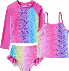 swimsobo Girls 3-Piece Swimsuit Long Sleeve Rash Guard Tankini Sets UPF Sun Proction Bathing Suit 3-10T