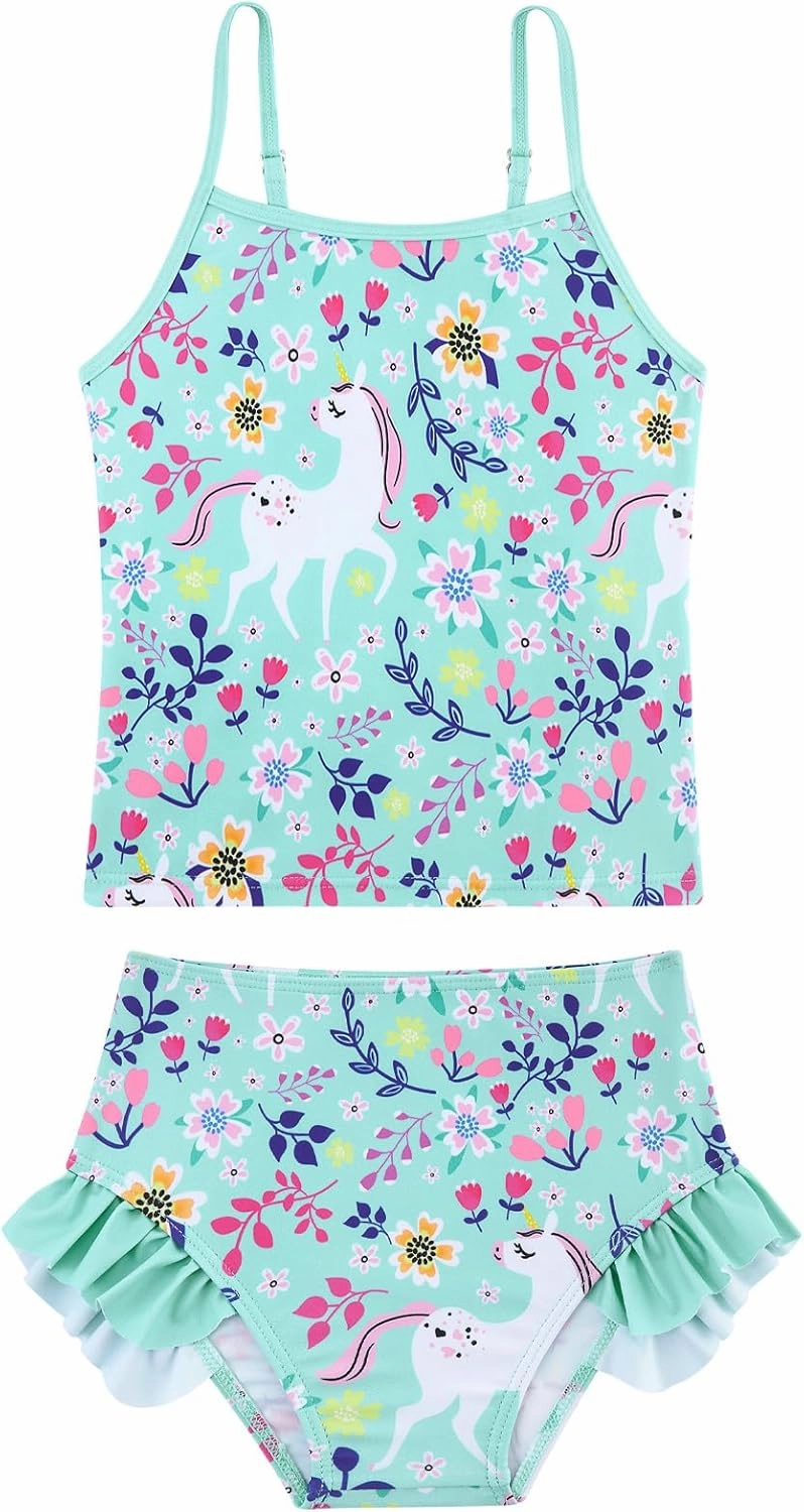 swimsobo Girls 3-Piece Swimsuit Long Sleeve Rash Guard Tankini Sets UPF Sun Proction Bathing Suit 3-10T