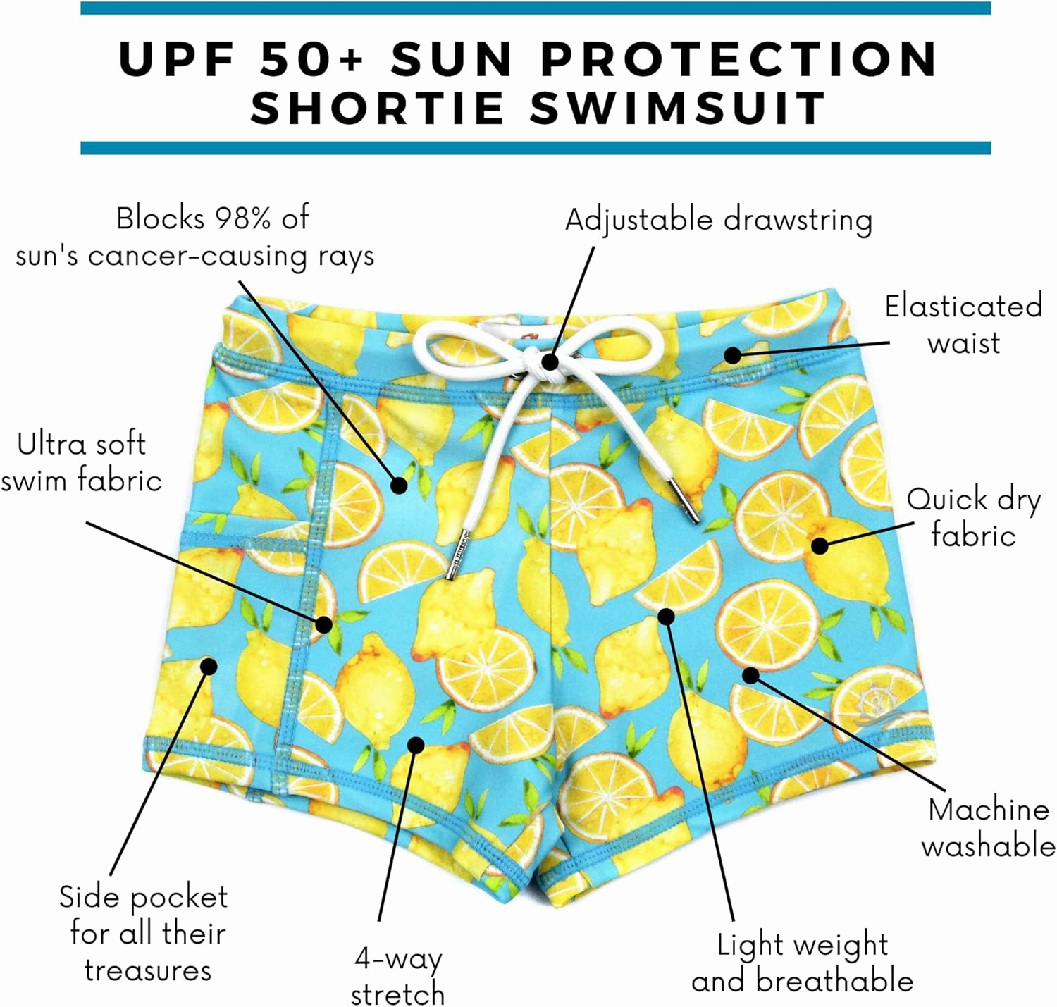 SwimZip Shorties - UPF 50  Swim Shorts - Baby, Toddler, and Kids - Boys' or Girls