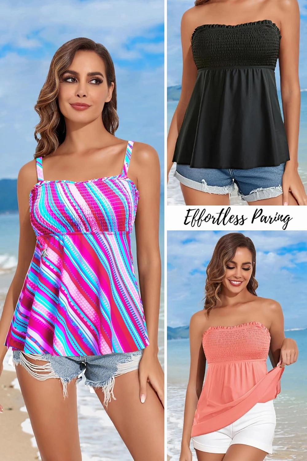 Tankini Swim Tops for Women - Bathing Suit Top No Bottom 2025 Bandeau Swimsuit Tops