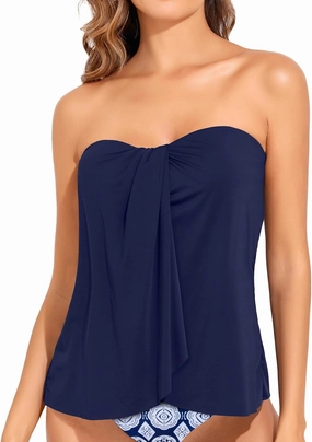 Tempt Me Bandeau Tankini Tops for Women Strapless Bathing Suit Top Halter Flyaway Swimsuit Top Only
