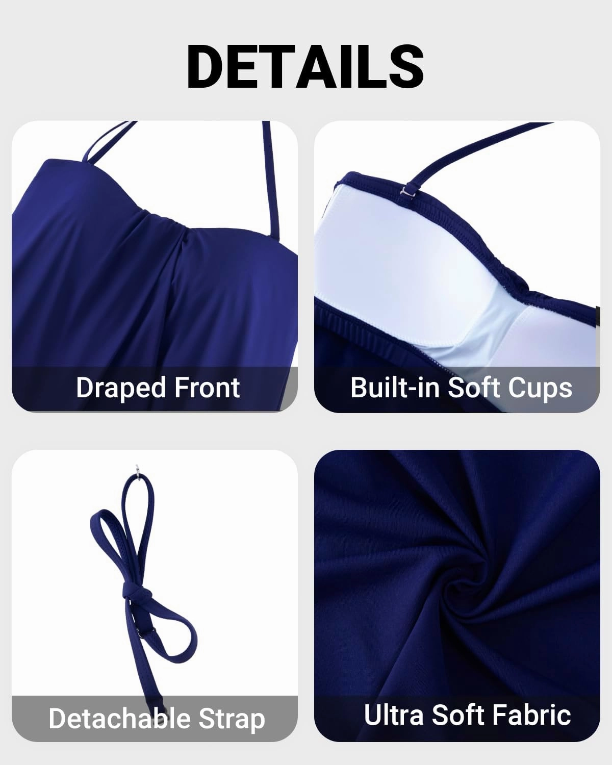 Tempt Me Bandeau Tankini Tops for Women Strapless Bathing Suit Top Halter Flyaway Swimsuit Top Only