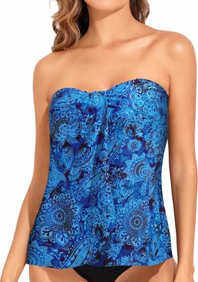 Tempt Me Bandeau Tankini Tops for Women Strapless Bathing Suit Top Halter Flyaway Swimsuit Top Only
