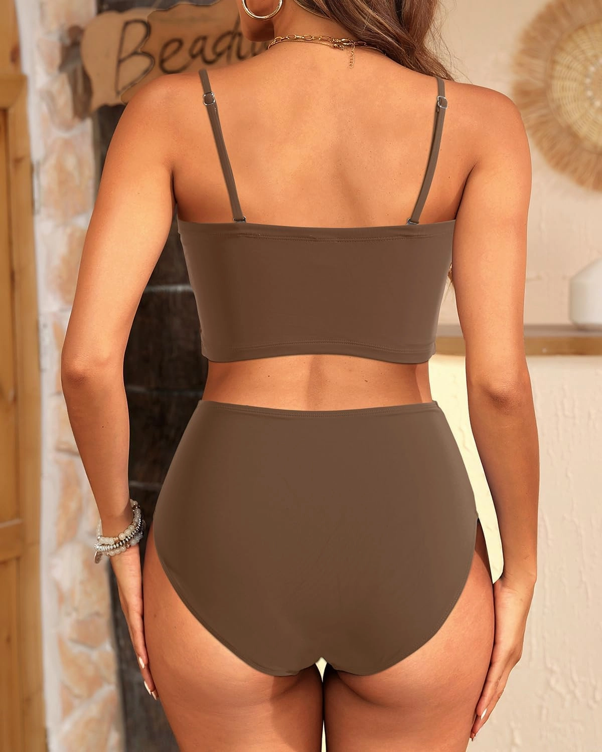 Tempt Me Women Bandeau Bikini Set Strapless High Waisted Two Piece Swimsuit Longline Bathing Suits
