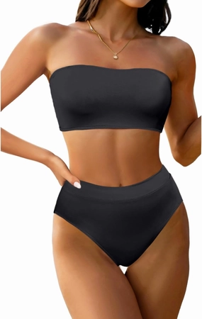 Tempt Me Women Bandeau Bikini Set Strapless Two Piece Sexy Swimsuit High Waisted High Cut Bathing Suits Cheeky Swimwear