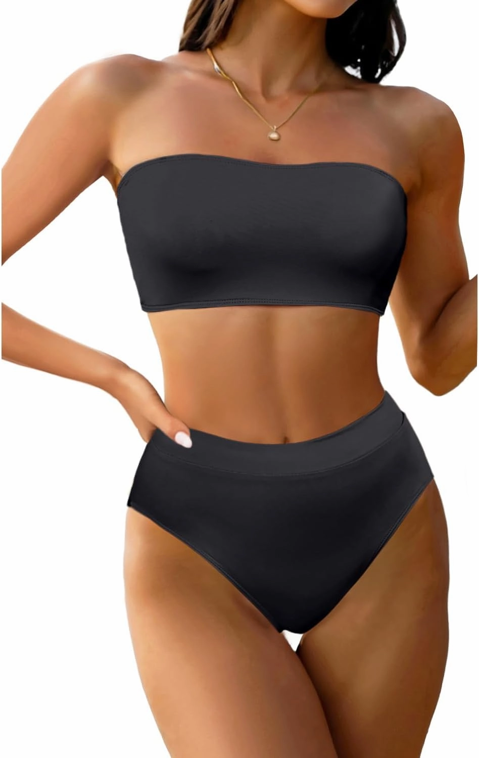 Tempt Me Women Bandeau Bikini Set Strapless Two Piece Sexy Swimsuit High Waisted High Cut Bathing Suits Cheeky Swimwear