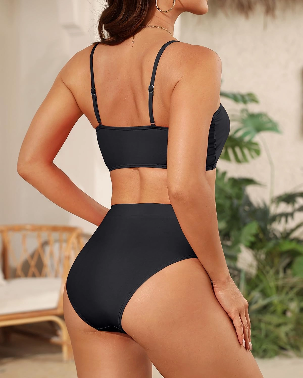 Tempt Me Women Bandeau Bikini Set Strapless Two Piece Sexy Swimsuit High Waisted High Cut Bathing Suits Cheeky Swimwear