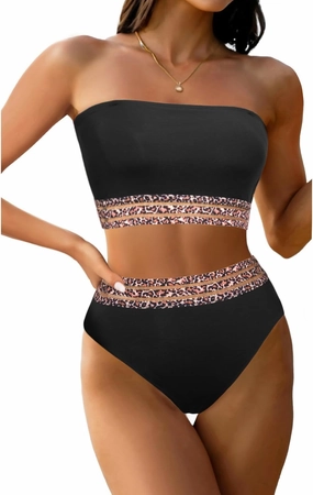 Tempt Me Women Bandeau Bikini Set Strapless Two Piece Sexy Swimsuit High Waisted High Cut Bathing Suits Cheeky Swimwear