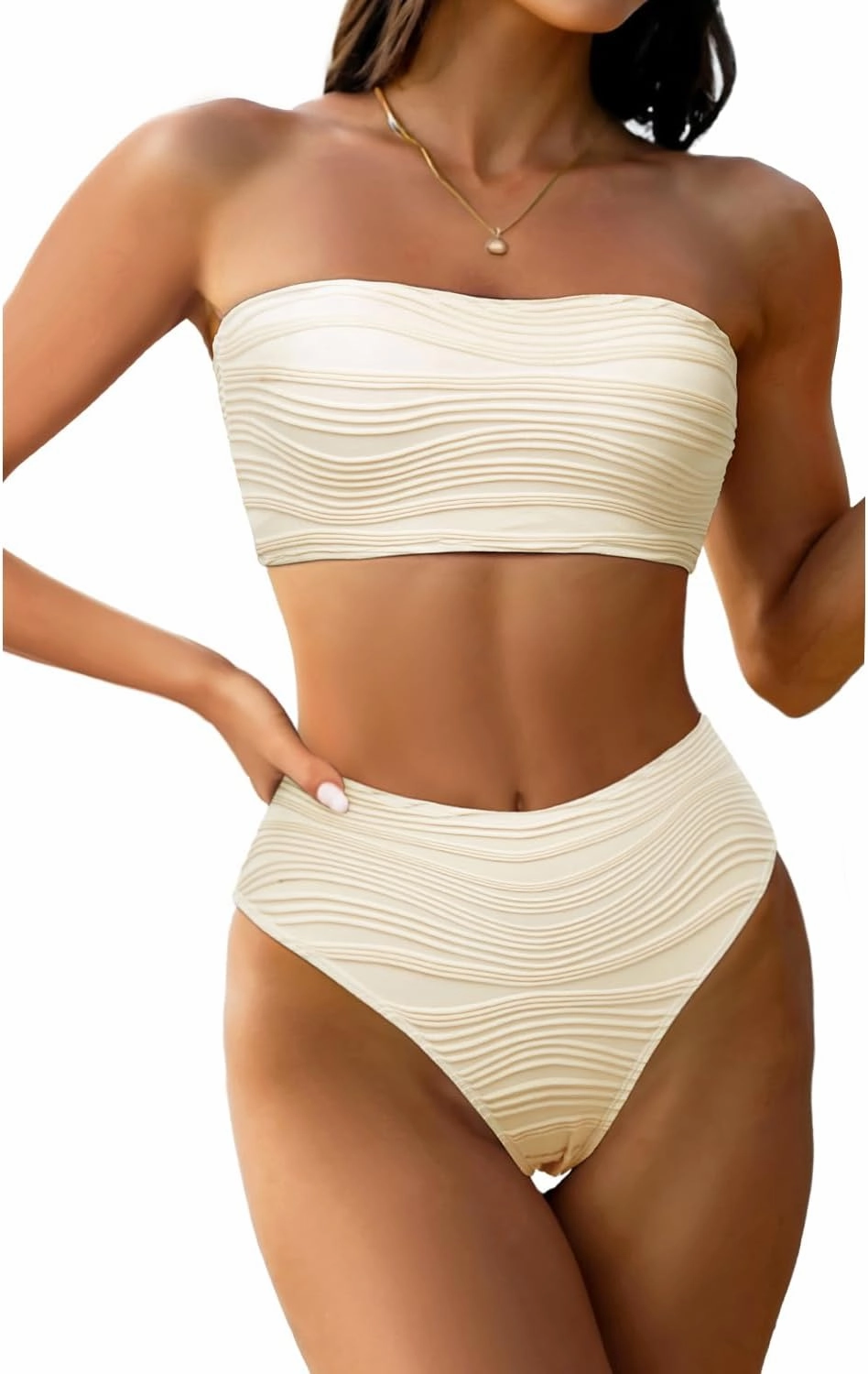Tempt Me Women Bandeau Bikini Set Strapless Two Piece Sexy Swimsuit High Waisted High Cut Bathing Suits Cheeky Swimwear