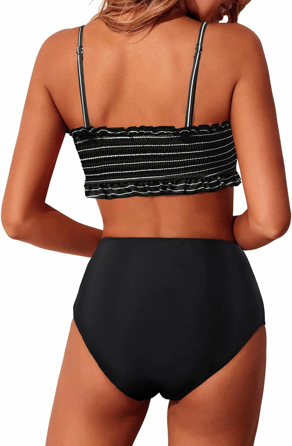 Tempt Me Women Bandeau High Waisted Bikini Sets Smocked Swimsuit Strapless Two Piece Bathing Suit