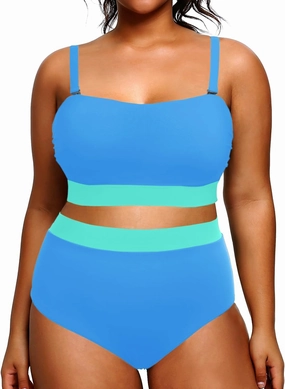 Tempt Me Women Plus Size High Waisted Bikini Bandeau Two Piece Swimsuit