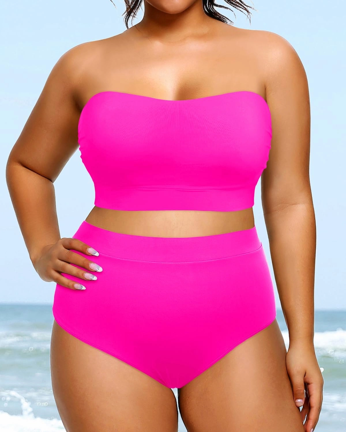 Tempt Me Women Plus Size High Waisted Bikini Bandeau Two Piece Swimsuit