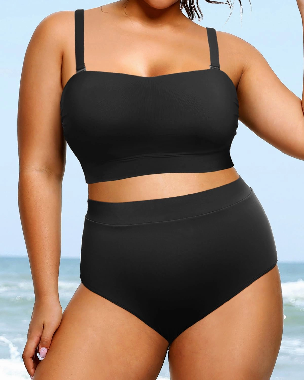 Tempt Me Women Plus Size High Waisted Bikini Bandeau Two Piece Swimsuit