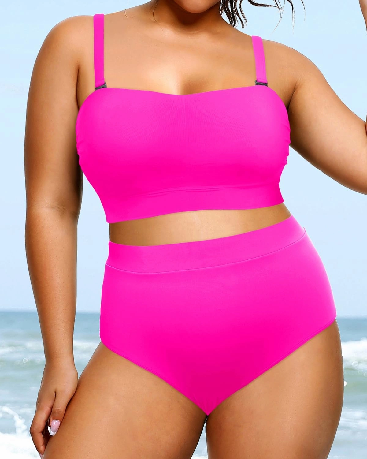 Tempt Me Women Plus Size High Waisted Bikini Bandeau Two Piece Swimsuit