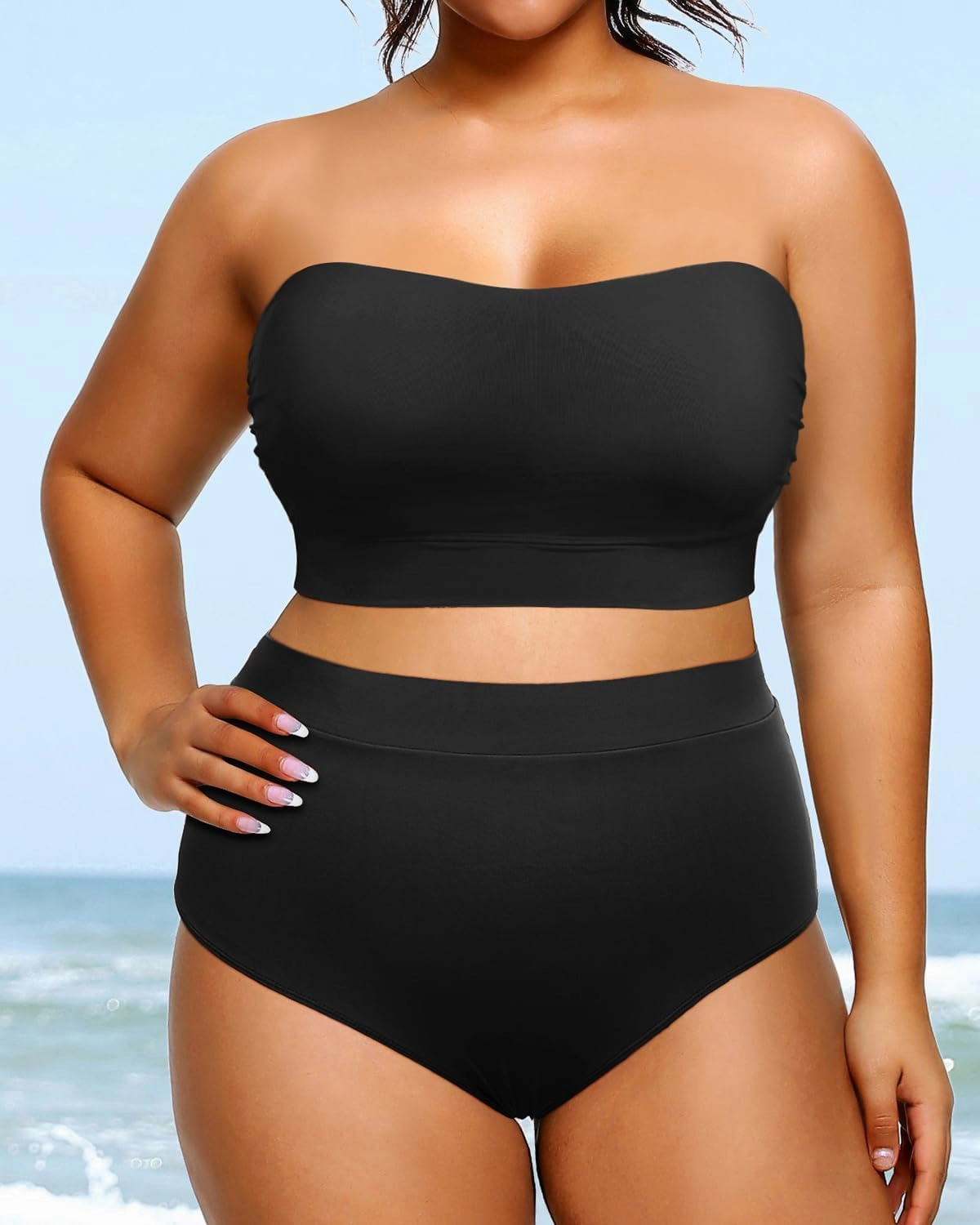 Tempt Me Women Plus Size High Waisted Bikini Bandeau Two Piece Swimsuit