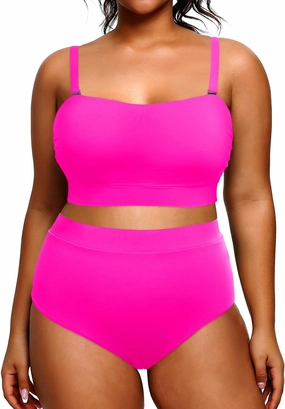 Tempt Me Women Plus Size High Waisted Bikini Bandeau Two Piece Swimsuit
