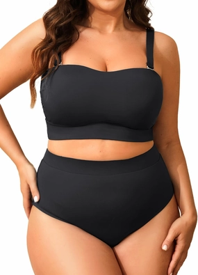 Tempt Me Women Plus Size High Waisted Bikini Bandeau Two Piece Swimsuit
