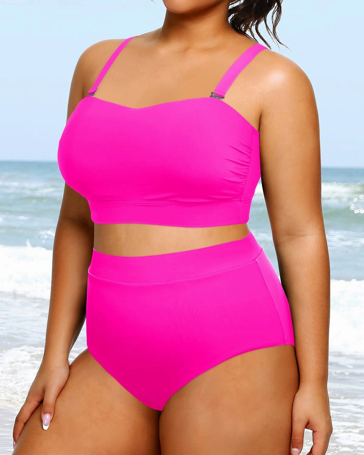 Tempt Me Women Plus Size High Waisted Bikini Bandeau Two Piece Swimsuit