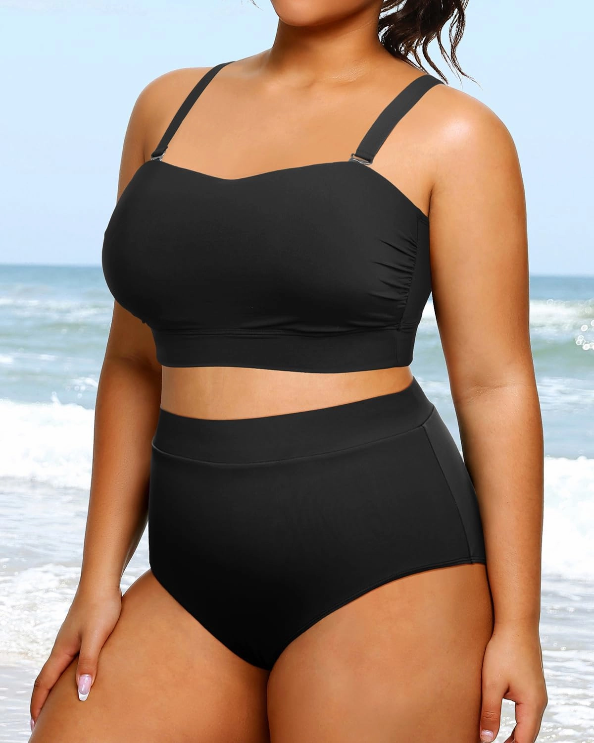 Tempt Me Women Plus Size High Waisted Bikini Bandeau Two Piece Swimsuit