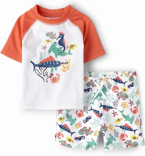 The Children's Place Baby Boys' and Toddler Swim Trunk and Short Sleeve Rashguard 2-Piece Set