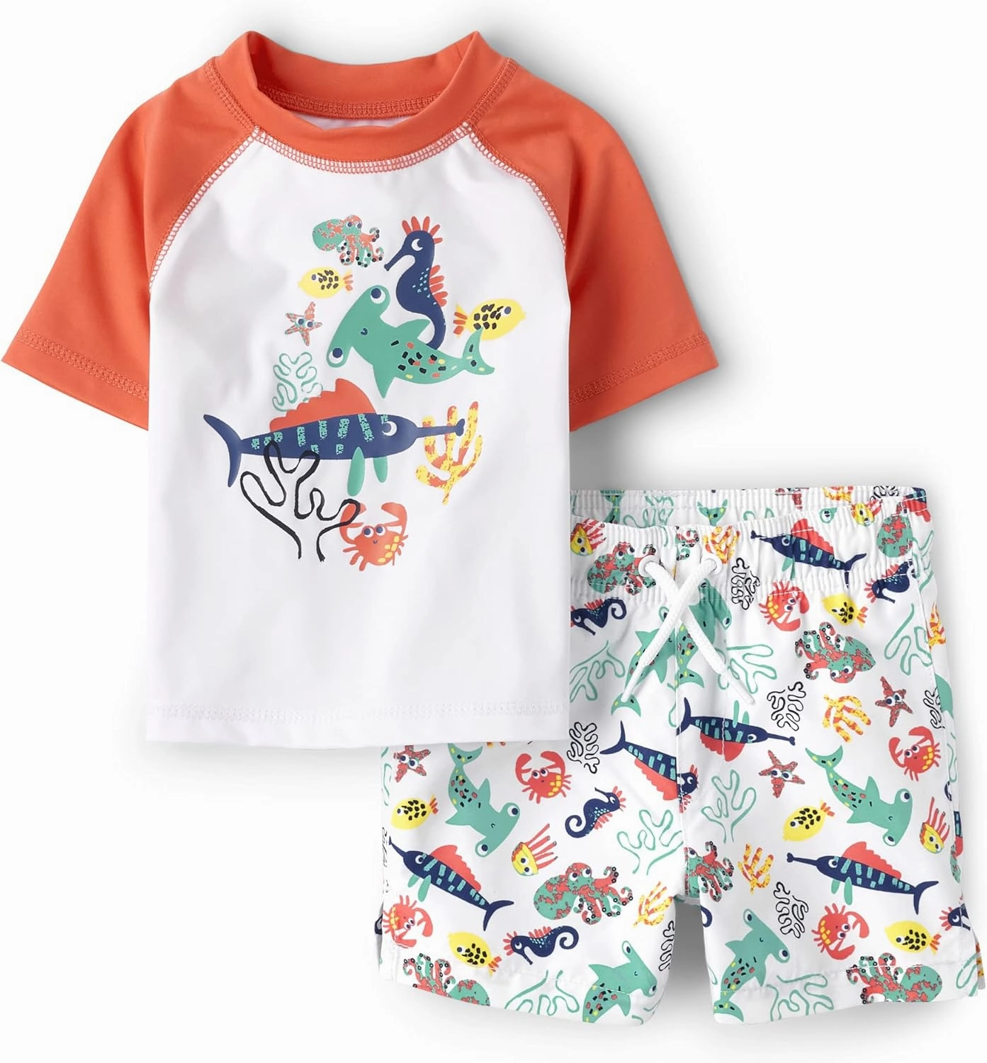 The Children's Place Baby Boys' and Toddler Swim Trunk and Short Sleeve Rashguard 2-Piece Set