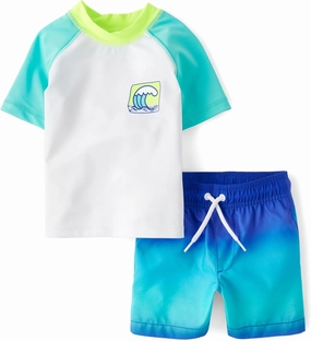 The Children's Place Boys' and Toddler 2-Piece Short Sleeve Rashguard and Swim Trunk