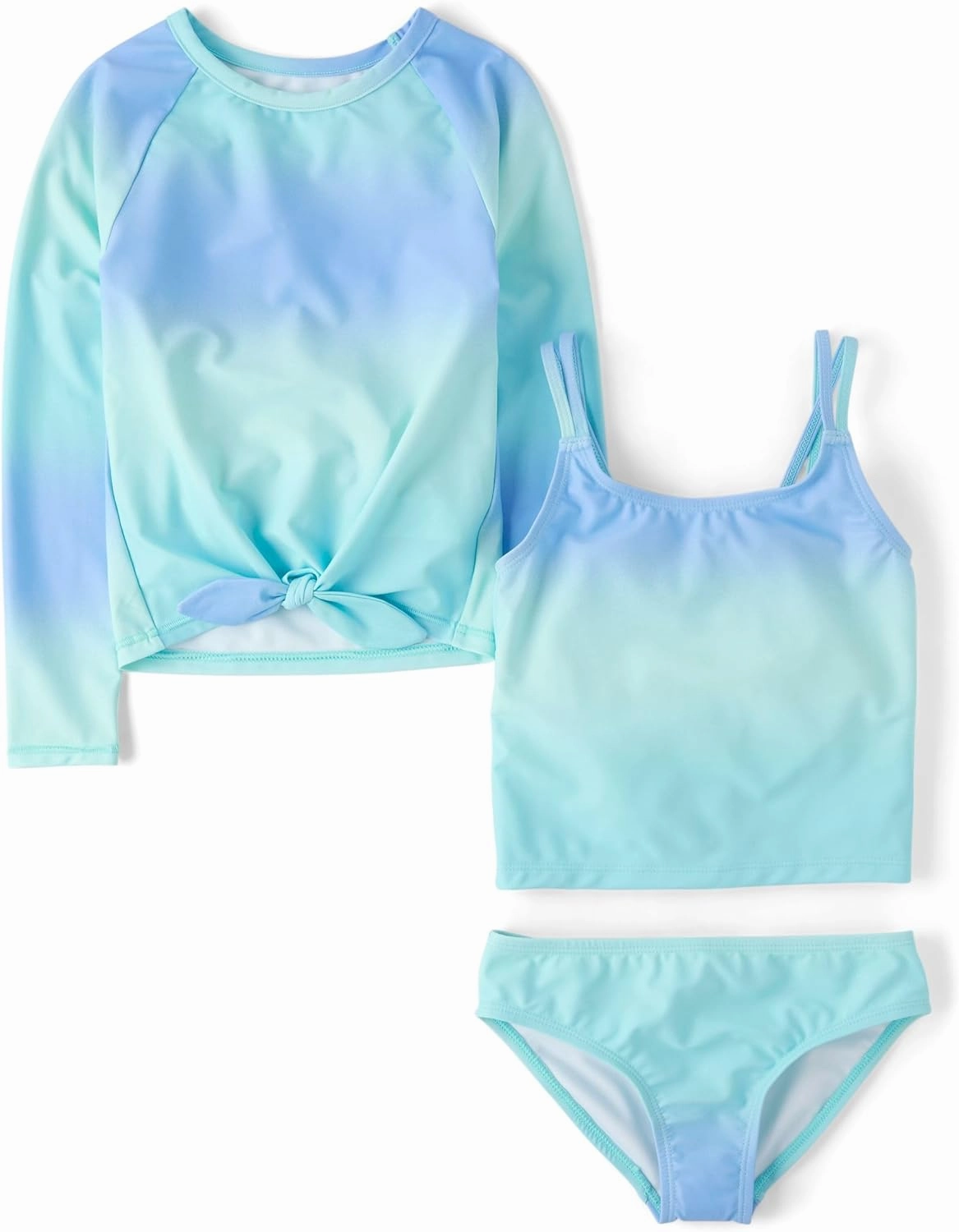 The Children's Place Girls' Long Sleeve Rashguard and Tankini Swimsuit, 3 Piece Set