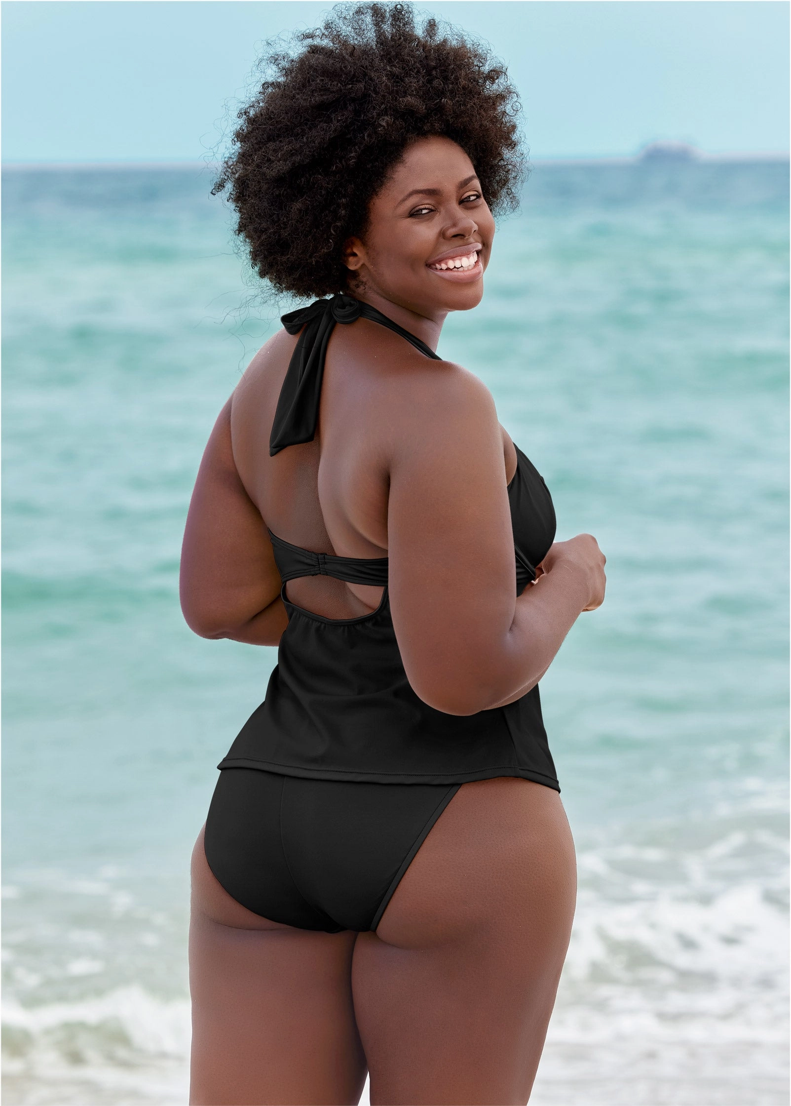 The Uplift Halter Tankini Top - Black Beauty