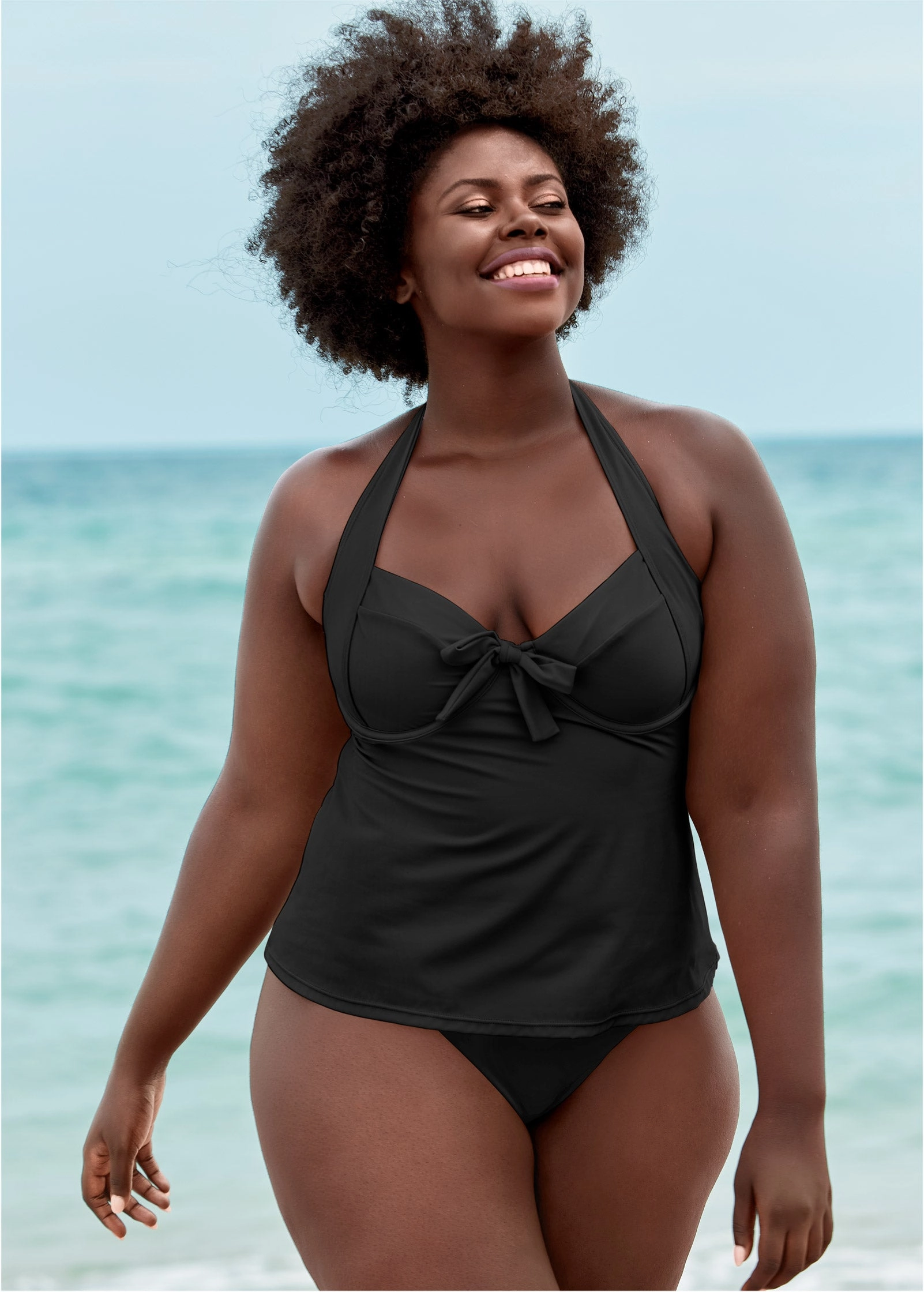 The Uplift Halter Tankini Top - Black Beauty