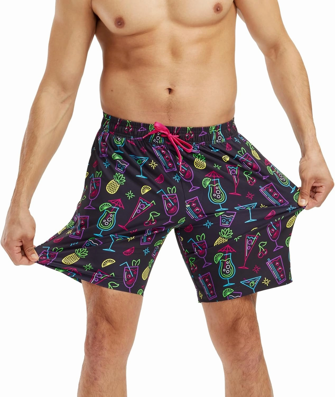 Tipsy Elves Men's Stretch Swim Trunks 7 Inch Inseam 4-Way Stretch with Mesh Liner - Quick-Dry Funny Swimwear Bathing Suit