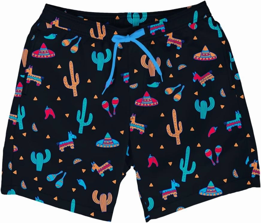 Tipsy Elves Men's Stretch Swim Trunks 7 Inch Inseam 4-Way Stretch with Mesh Liner - Quick-Dry Funny Swimwear Bathing Suit