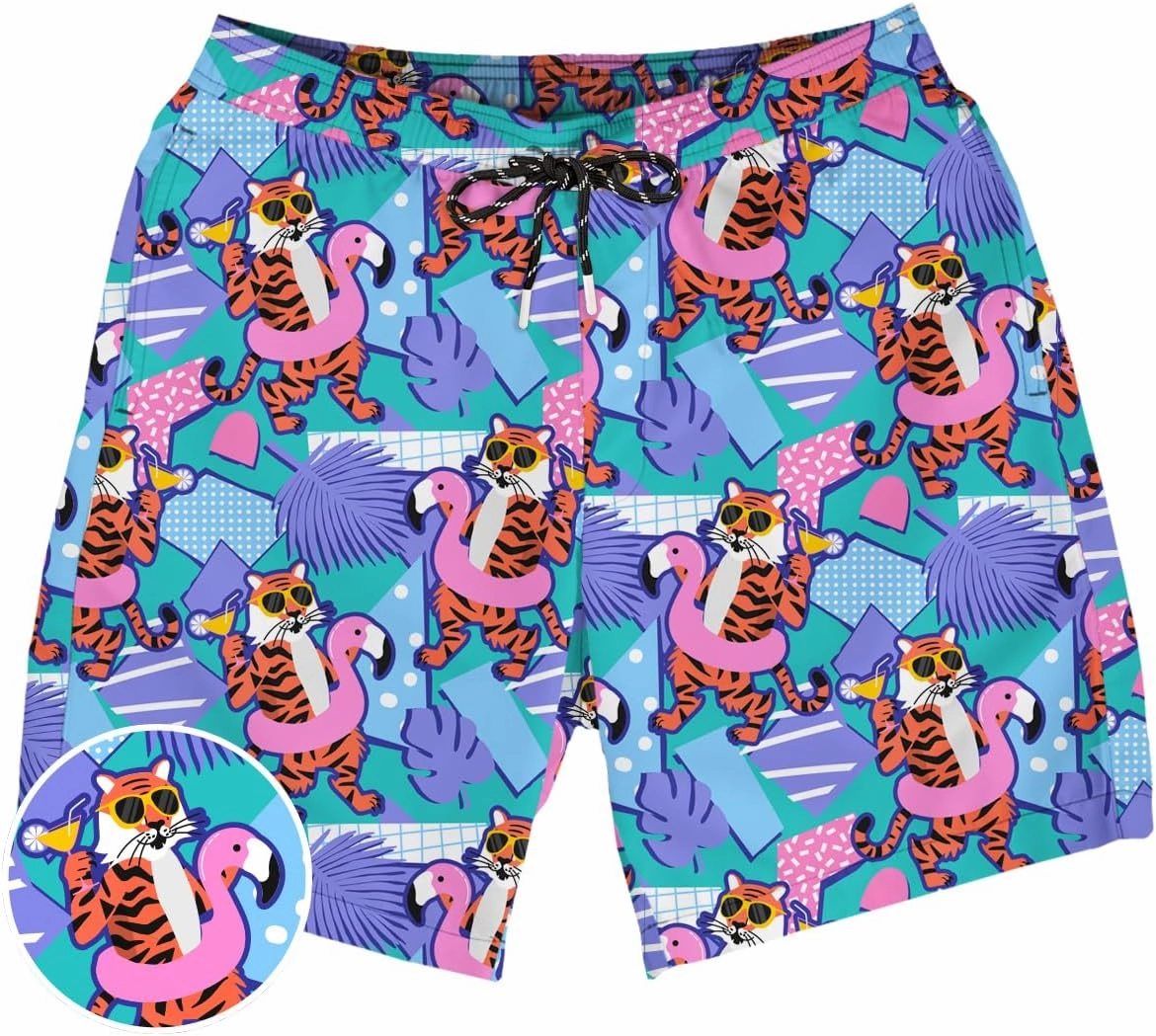 Tipsy Elves Men's Stretch Swim Trunks 7 Inch Inseam 4-Way Stretch with Mesh Liner - Quick-Dry Funny Swimwear Bathing Suit