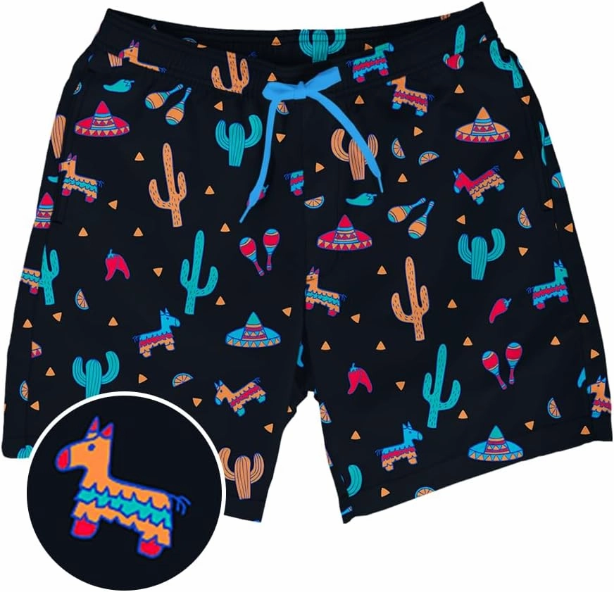 Tipsy Elves Men's Stretch Swim Trunks 7 Inch Inseam 4-Way Stretch with Mesh Liner - Quick-Dry Funny Swimwear Bathing Suit