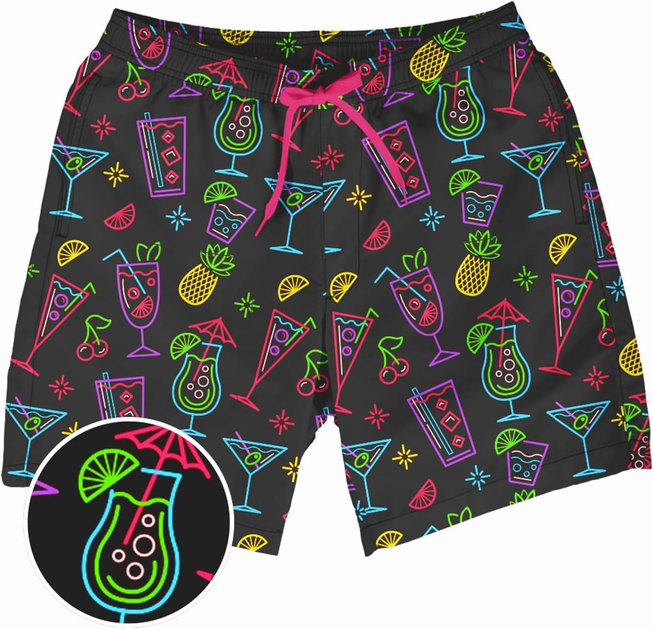Tipsy Elves Men's Stretch Swim Trunks 7 Inch Inseam 4-Way Stretch with Mesh Liner - Quick-Dry Funny Swimwear Bathing Suit