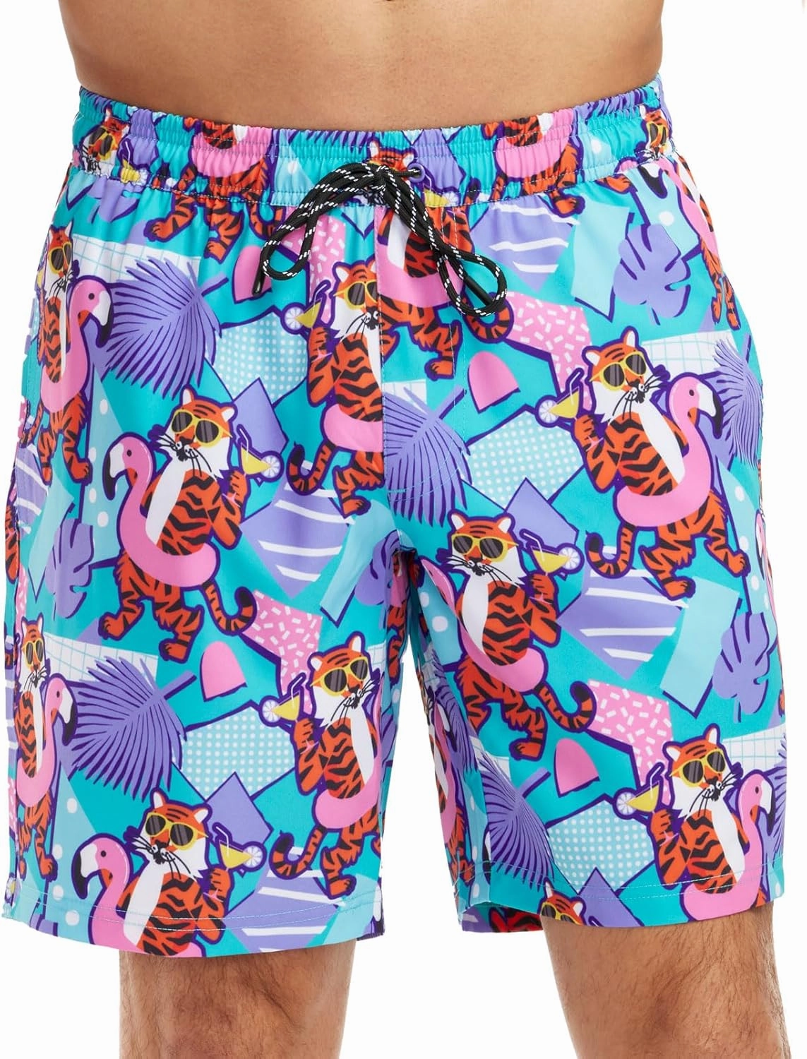 Tipsy Elves Men's Stretch Swim Trunks 7 Inch Inseam 4-Way Stretch with Mesh Liner - Quick-Dry Funny Swimwear Bathing Suit