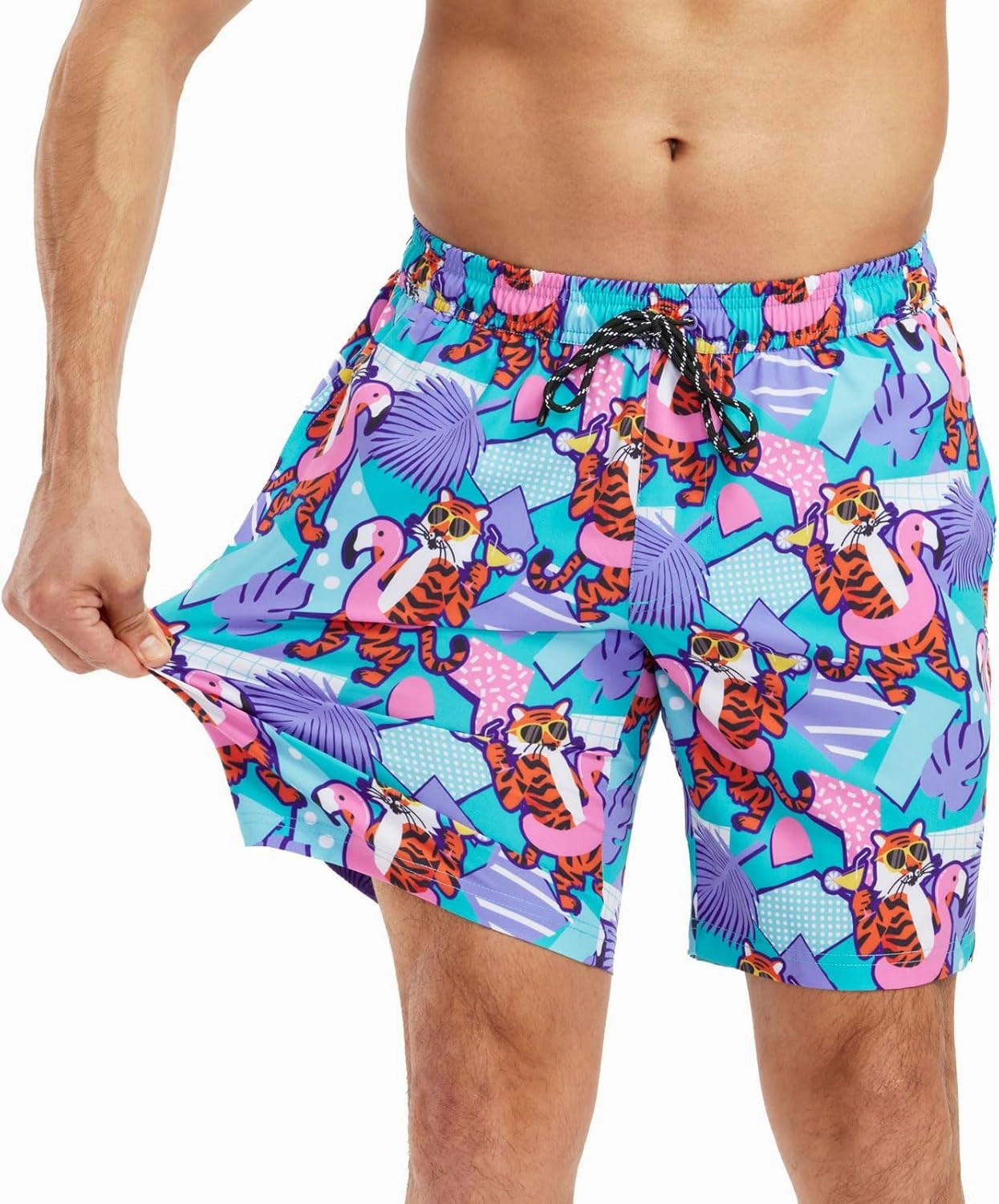Tipsy Elves Men's Stretch Swim Trunks 7 Inch Inseam 4-Way Stretch with Mesh Liner - Quick-Dry Funny Swimwear Bathing Suit