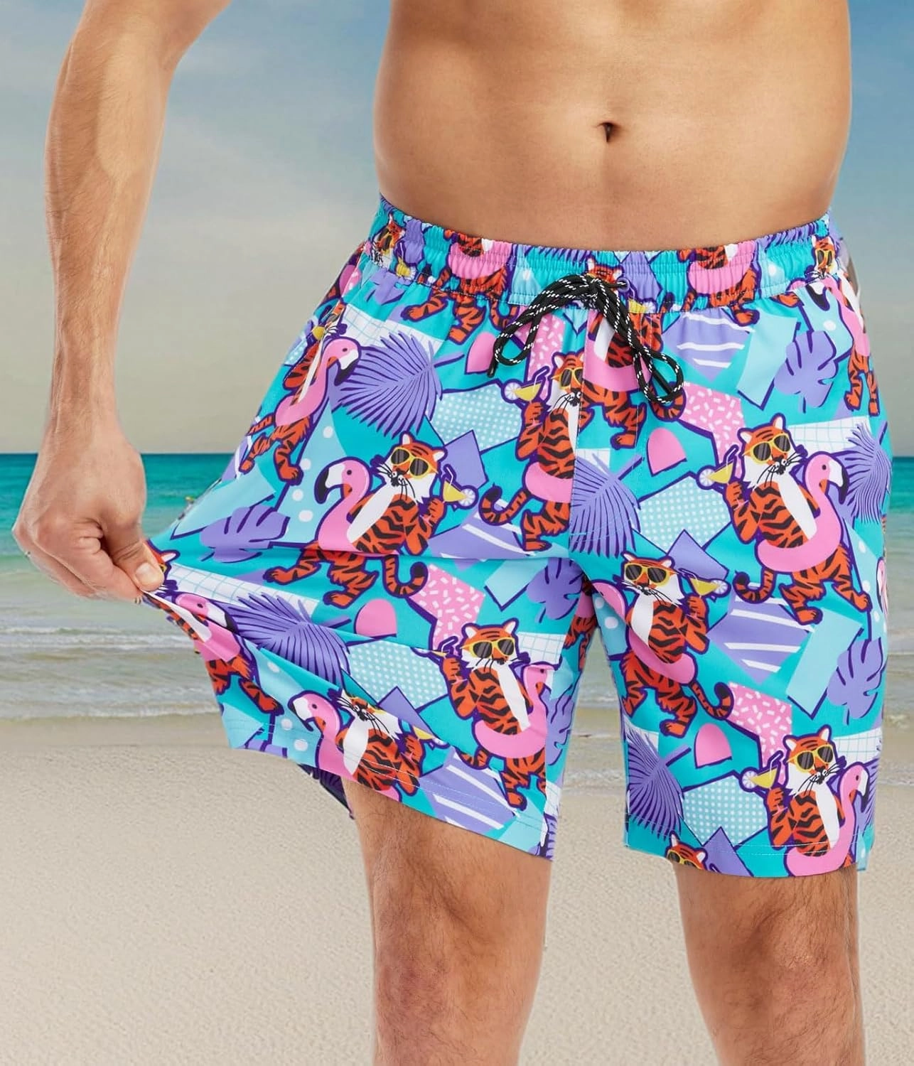 Tipsy Elves Men's Stretch Swim Trunks 7 Inch Inseam 4-Way Stretch with Mesh Liner - Quick-Dry Funny Swimwear Bathing Suit