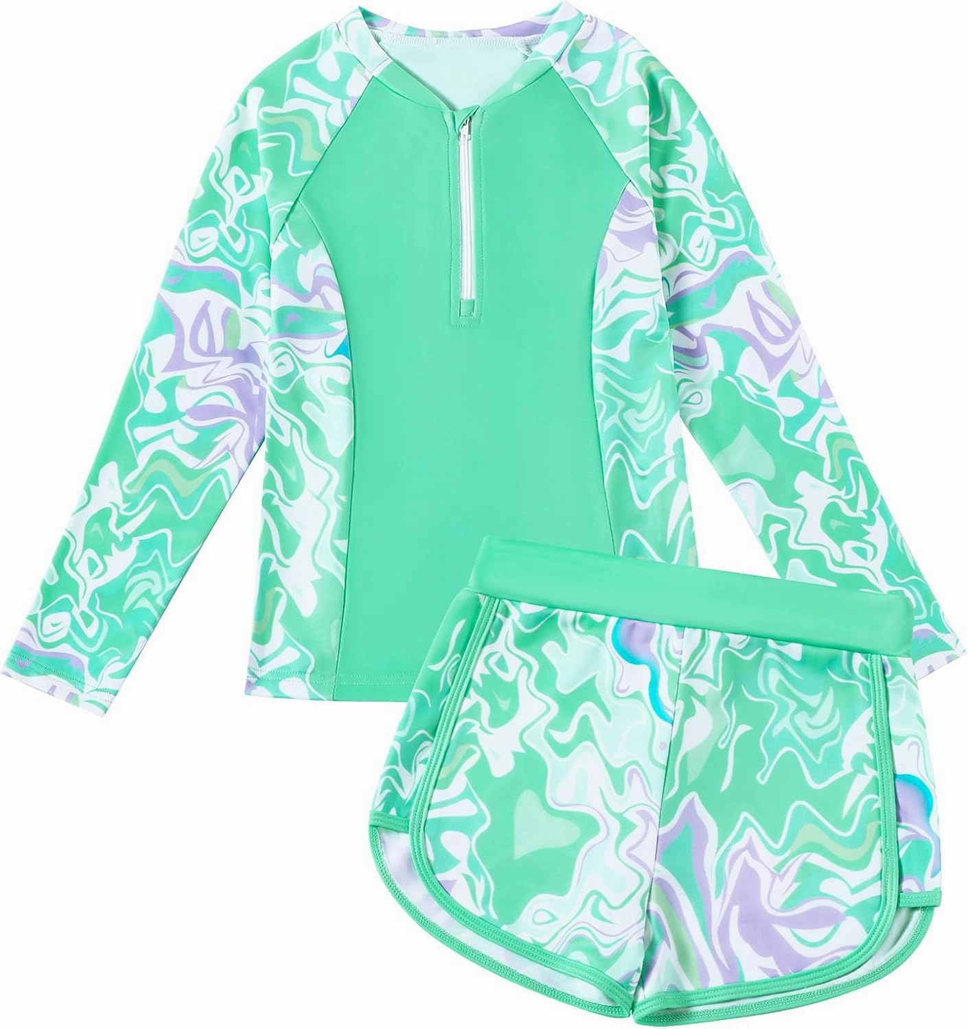 Toddler Girls Long Sleeve Swimsuits Girl Swimwear Little Girls Swimsuits 2 Pieces Toddler Rash Guard Swimsuit Print