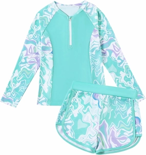 Toddler Girls Long Sleeve Swimsuits Girl Swimwear Little Girls Swimsuits 2 Pieces Toddler Rash Guard Swimsuit Print