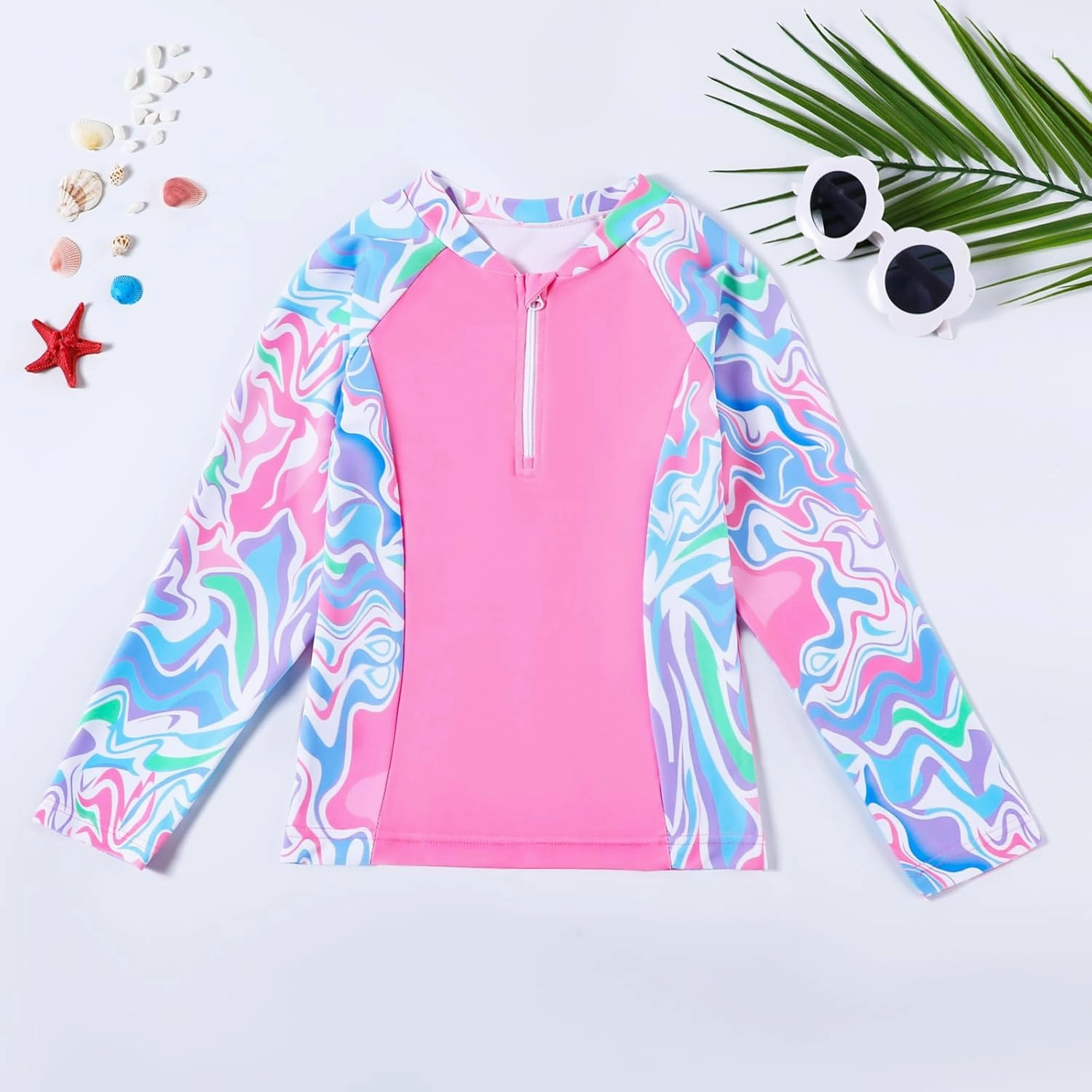 Toddler Girls Long Sleeve Swimsuits Girl Swimwear Little Girls Swimsuits 2 Pieces Toddler Rash Guard Swimsuit Print