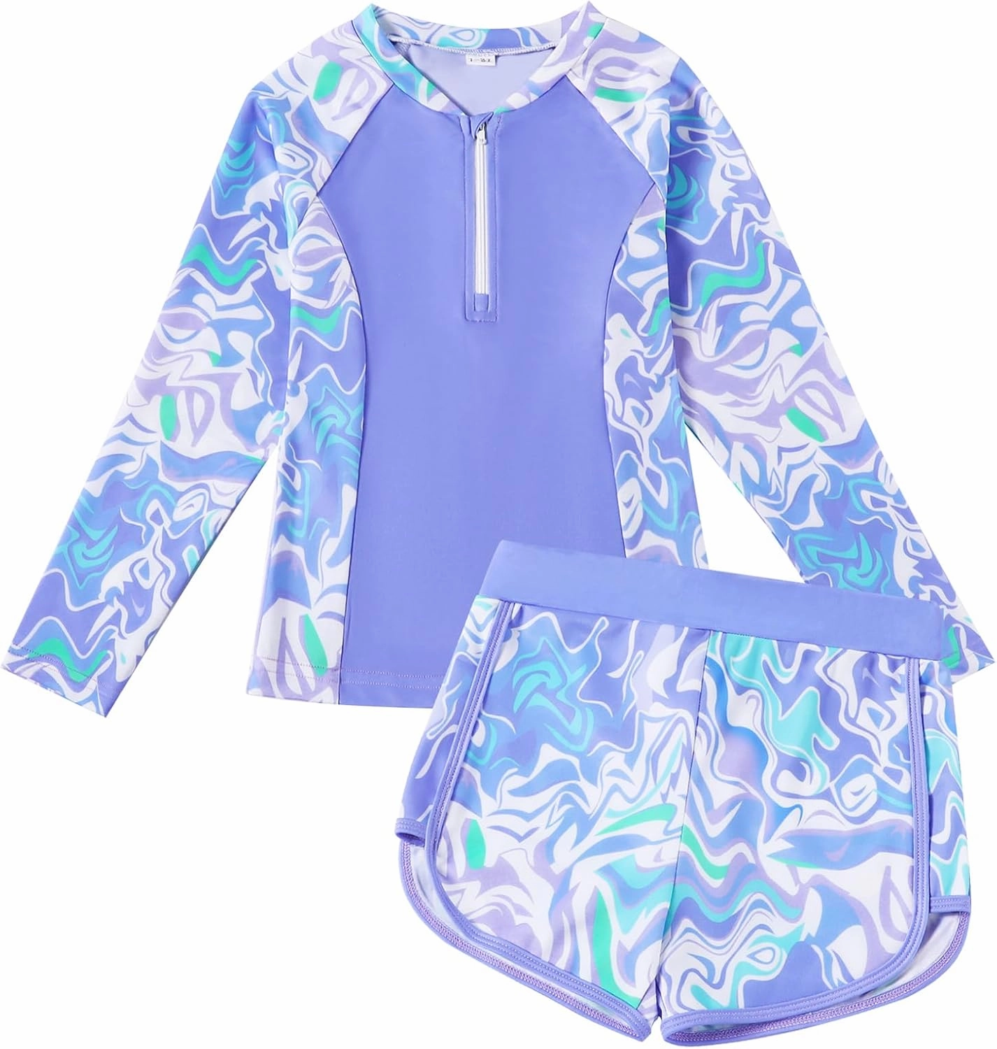 Toddler Girls Long Sleeve Swimsuits Girl Swimwear Little Girls Swimsuits 2 Pieces Toddler Rash Guard Swimsuit Print