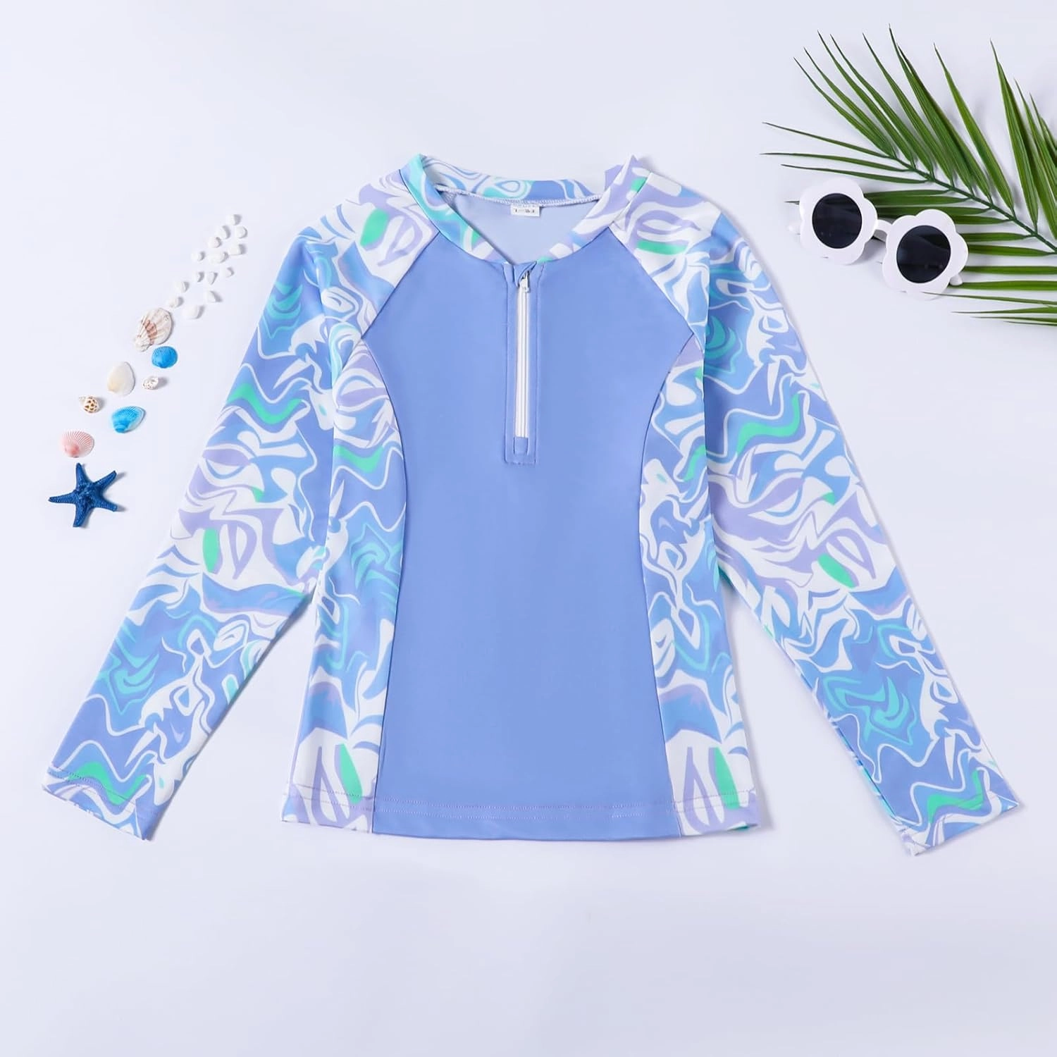 Toddler Girls Long Sleeve Swimsuits Girl Swimwear Little Girls Swimsuits 2 Pieces Toddler Rash Guard Swimsuit Print